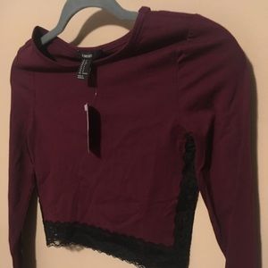 Burgundy Crop top with lace trim
